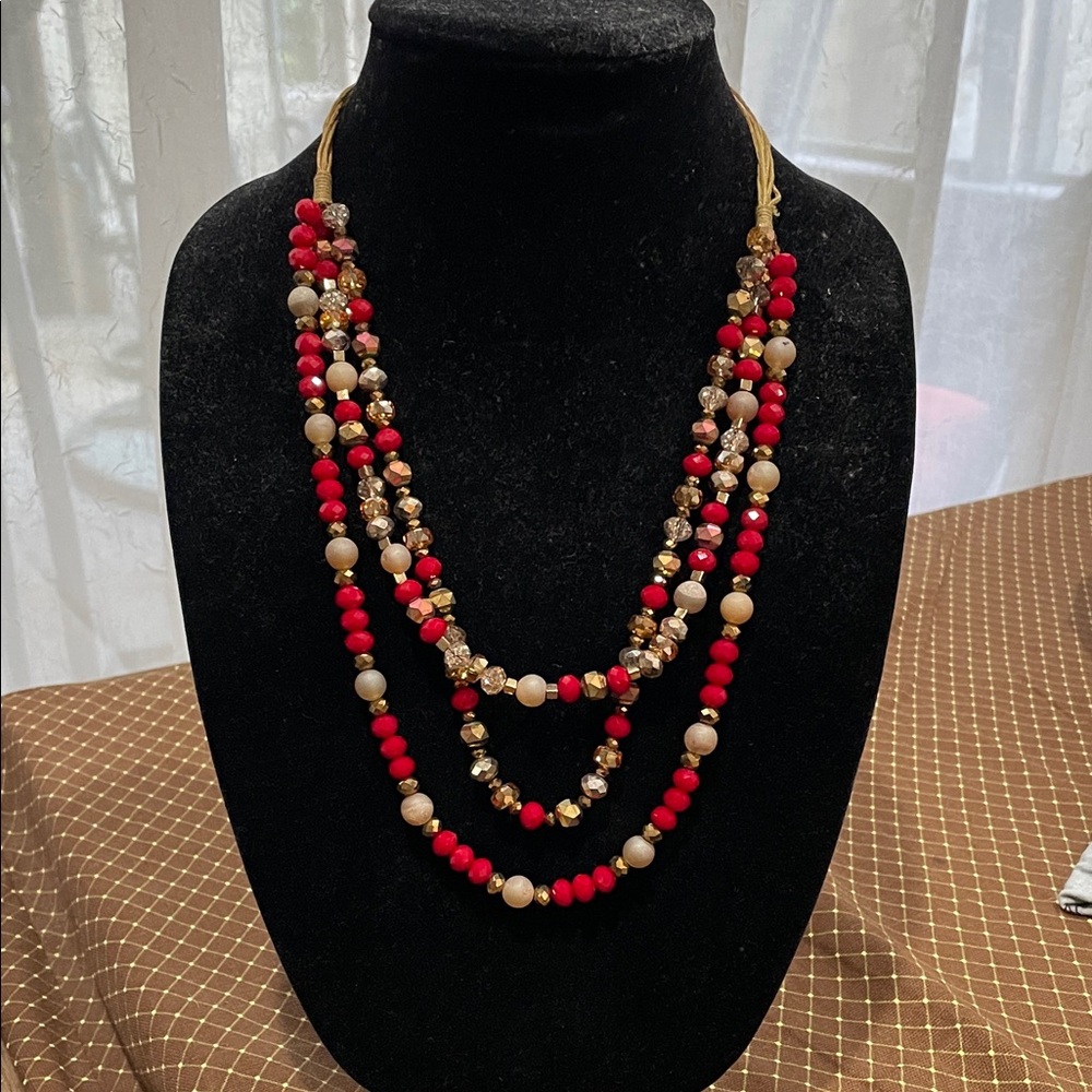 Ashlyn Rose Red and Gold Beaded Necklace NWT
